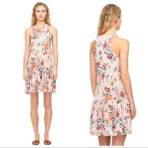 Rebecca Taylor Marlena Linen Jersey Racerback Floral Dress Dusty Rose Large L